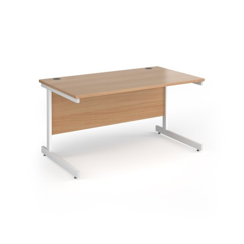 Contract 25 straight desk with white cantilever leg 1400mm x 800mm - beech top