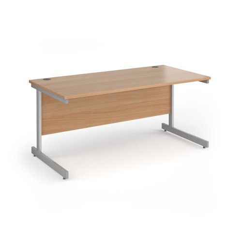 Contract 25 straight desk with silver cantilever leg 1600mm x 800mm - beech top