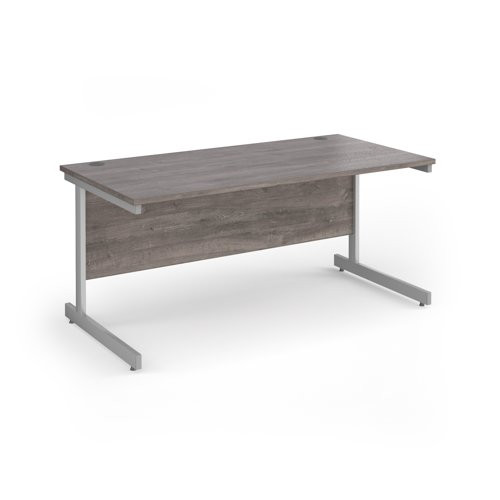 Contract 25 straight desk with silver cantilever leg 1600mm x 800mm - grey oak top