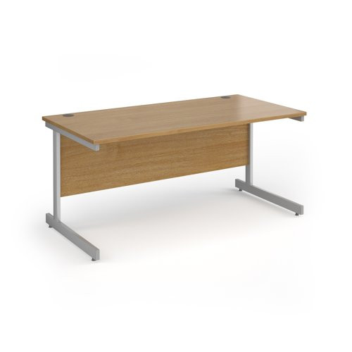 Contract 25 straight desk with silver cantilever leg 1600mm x 800mm - oak top