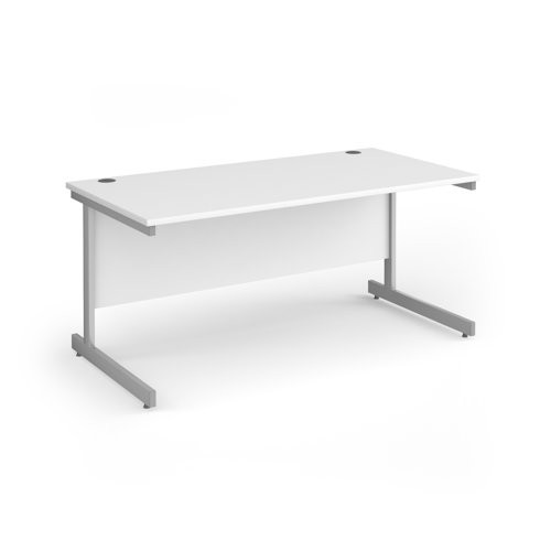 Contract 25 straight desk with silver cantilever leg 1600mm x 800mm - white top