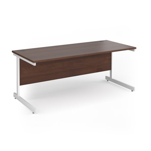 Contract 25 straight desk with white cantilever leg 1800mm x 800mm - walnut top