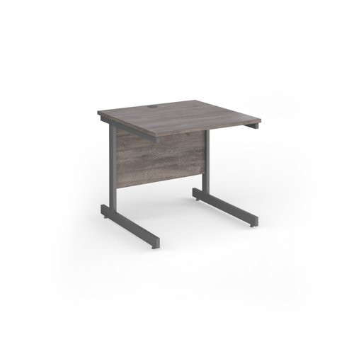 Contract 25 straight desk with graphite cantilever leg 800mm x 800mm - grey oak top