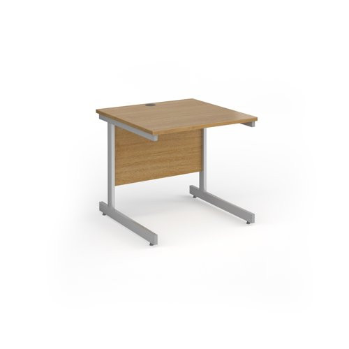 Contract 25 straight desk with silver cantilever leg 800mm x 800mm - oak top