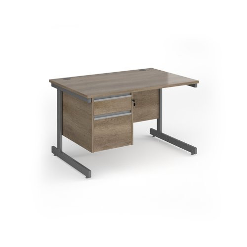 Contract 25 straight desk with 2 drawer pedestal and graphite cantilever leg 1200mm x 800mm - nebraska oak top