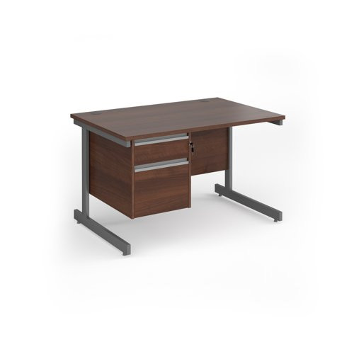 Contract 25 straight desk with 2 drawer pedestal and graphite cantilever leg 1200mm x 800mm - walnut top