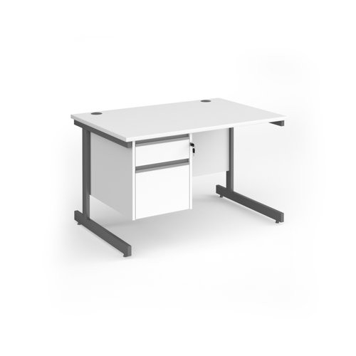 Contract 25 straight desk with 2 drawer pedestal and graphite cantilever leg 1200mm x 800mm - white top