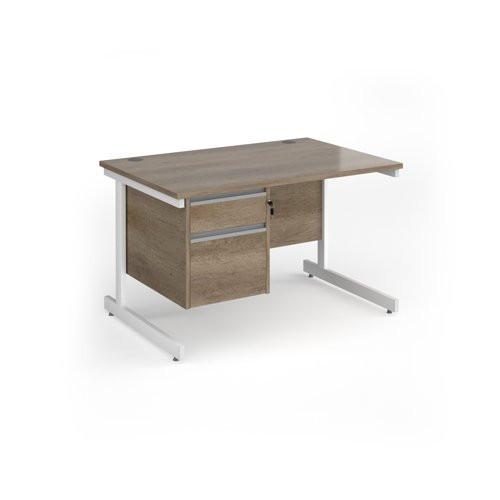 Contract 25 straight desk with 2 drawer pedestal and white cantilever leg 1200mm x 800mm - nebraska oak top
