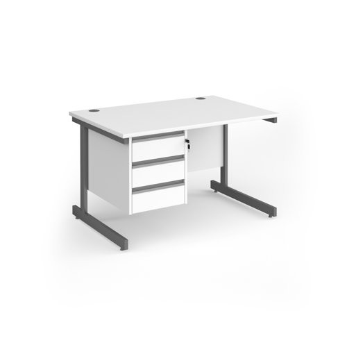 Contract 25 straight desk with 3 drawer pedestal and graphite cantilever leg 1200mm x 800mm - white top