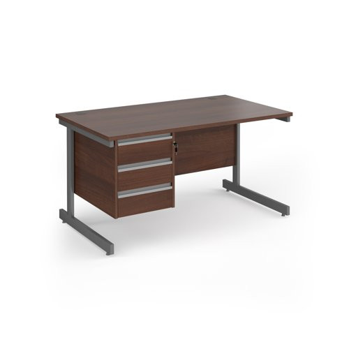 Contract 25 straight desk with 3 drawer pedestal and graphite cantilever leg 1400mm x 800mm - walnut top