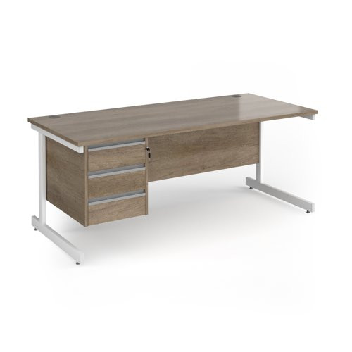 Contract 25 straight desk with 3 drawer pedestal and white cantilever leg 1800mm x 800mm - nebraska oak top