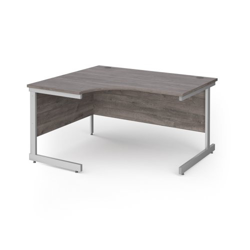 Contract 25 left hand ergonomic desk with silver cantilever leg 1400mm - grey oak top