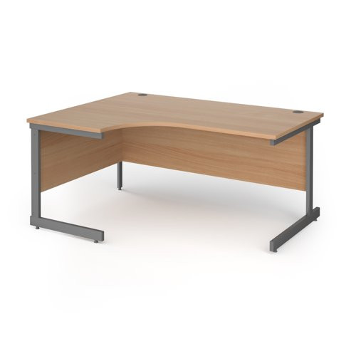 Contract 25 left hand ergonomic desk with graphite cantilever leg 1600mm - beech top