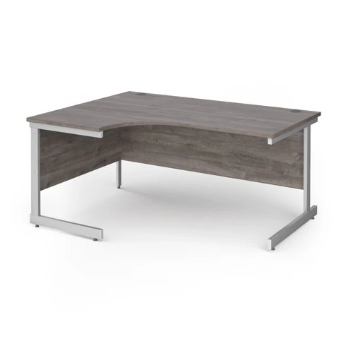 Contract 25 left hand ergonomic desk with white cantilever leg 1600mm - grey oak top