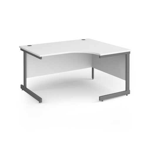 Contract 25 right hand ergonomic desk with graphite cantilever leg 1400mm - white top