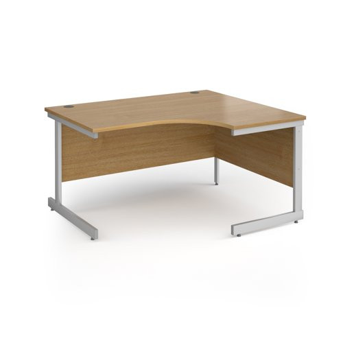 Contract 25 right hand ergonomic desk with silver cantilever leg 1400mm - oak top