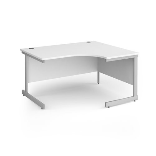 Contract 25 right hand ergonomic desk with silver cantilever leg 1400mm - white top