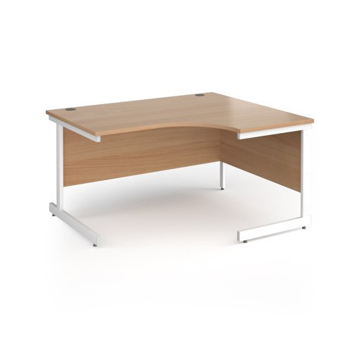 Contract 25 right hand ergonomic desk with white cantilever leg 1400mm - beech top