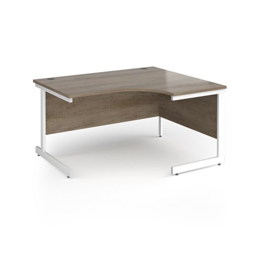 Contract 25 right hand ergonomic desk with white cantilever leg 1400mm - nebraska oak top