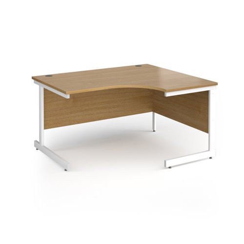 Contract 25 right hand ergonomic desk with white cantilever leg 1400mm - oak top