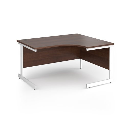 Contract 25 right hand ergonomic desk with white cantilever leg 1400mm - walnut top