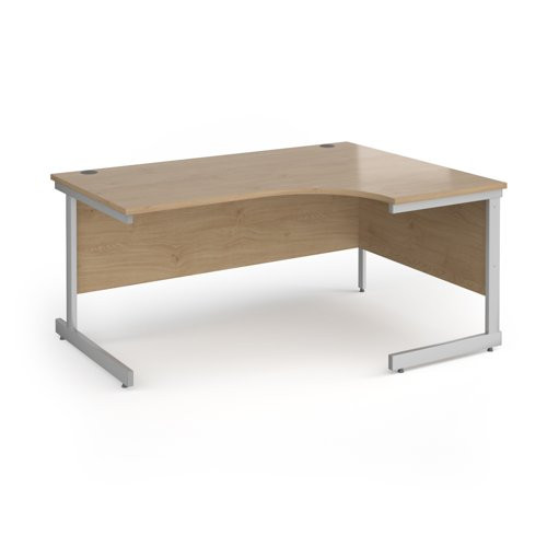 Contract 25 right hand ergonomic desk with silver cantilever leg 1600mm - kendal oak top