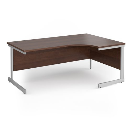 Contract 25 right hand ergonomic desk with silver cantilever leg 1800mm - walnut top