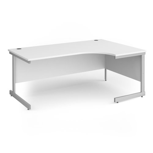 Contract 25 right hand ergonomic desk with silver cantilever leg 1800mm - white top
