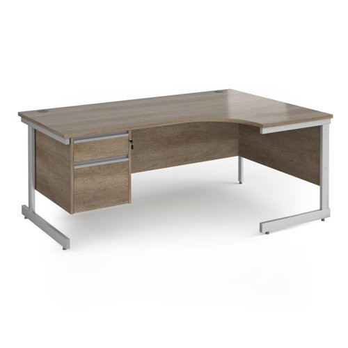 Contract 25 right hand ergonomic desk with 2 drawer pedestal and silver cantilever leg 1800mm - nebraska oak top
