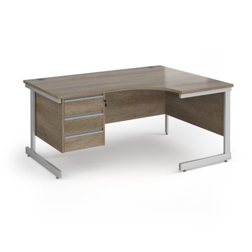 Contract 25 right hand ergonomic desk with 3 drawer pedestal and silver cantilever leg 1600mm - nebraska oak top