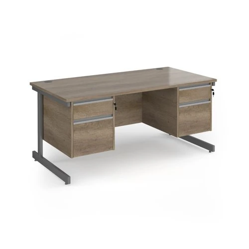 Contract 25 straight desk with 2 and 2 drawer pedestals and graphite cantilever leg 1600mm x 800mm - nebraska oak top