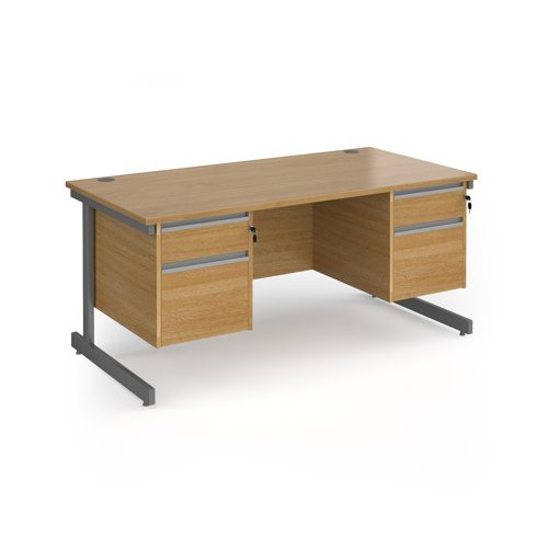 Contract 25 straight desk with 2 and 2 drawer pedestals and graphite cantilever leg 1600mm x 800mm - oak top