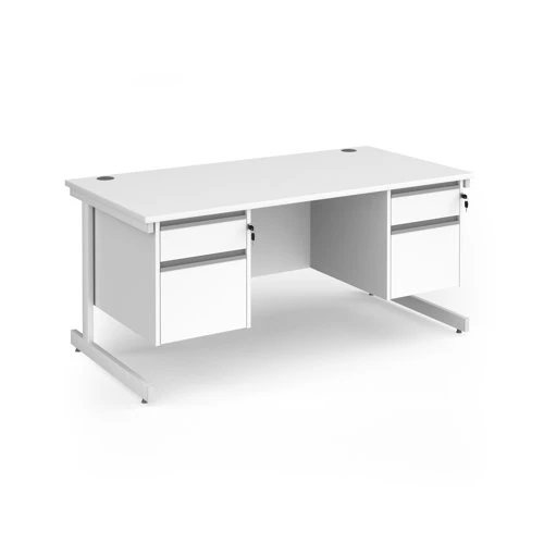 Contract 25 straight desk with 2 and 2 drawer pedestals and white cantilever leg 1600mm x 800mm - white top