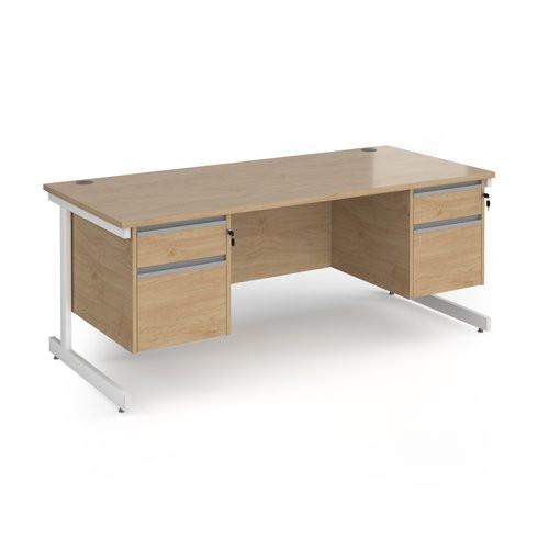 Contract 25 straight desk with 2 and 2 drawer pedestals and white cantilever leg 1800mm x 800mm - kendal oak top