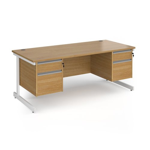 Contract 25 straight desk with 2 and 2 drawer pedestals and white cantilever leg 1800mm x 800mm - oak top