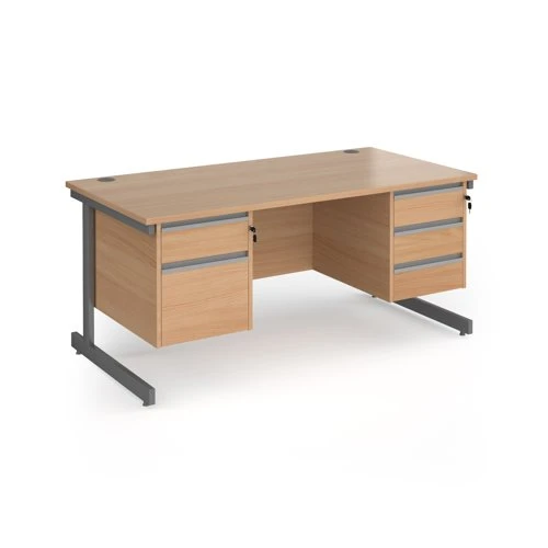 Contract 25 straight desk with 2 and 3 drawer pedestals and graphite cantilever leg 1600mm x 800mm - beech top