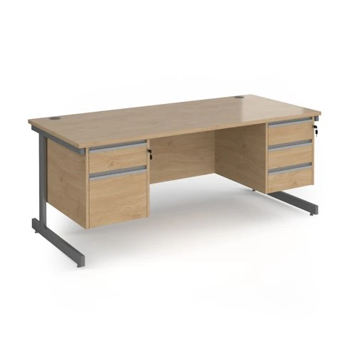 Contract 25 straight desk with 2 and 3 drawer pedestals and graphite cantilever leg 1800mm x 800mm - kendal oak top