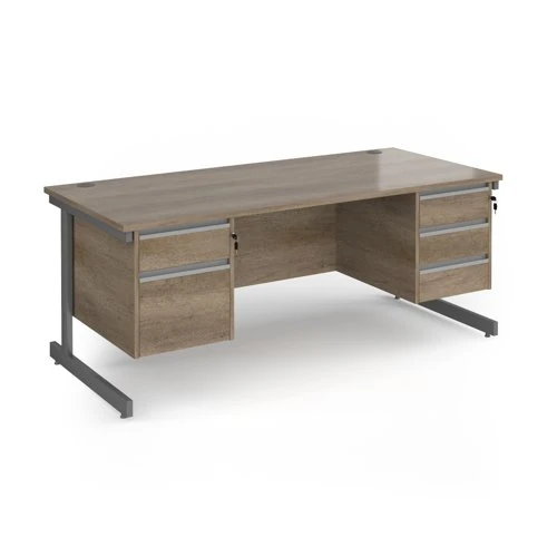 Contract 25 straight desk with 2 and 3 drawer pedestals and graphite cantilever leg 1800mm x 800mm - nebraska oak top