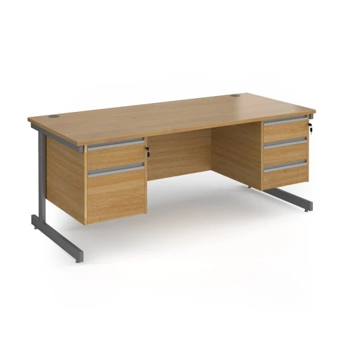 Contract 25 straight desk with 2 and 3 drawer pedestals and graphite cantilever leg 1800mm x 800mm - oak top