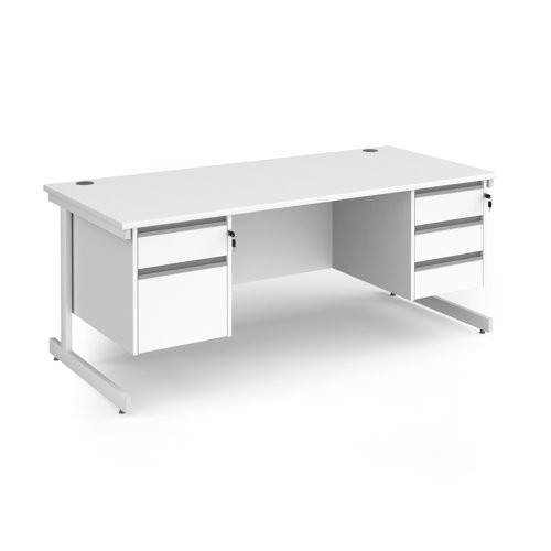Contract 25 straight desk with 2 and 3 drawer pedestals and white cantilever leg 1800mm x 800mm - white top