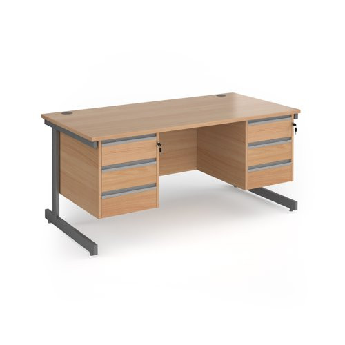 Contract 25 straight desk with 3 and 3 drawer pedestals and graphite cantilever leg 1600mm x 800mm - beech top