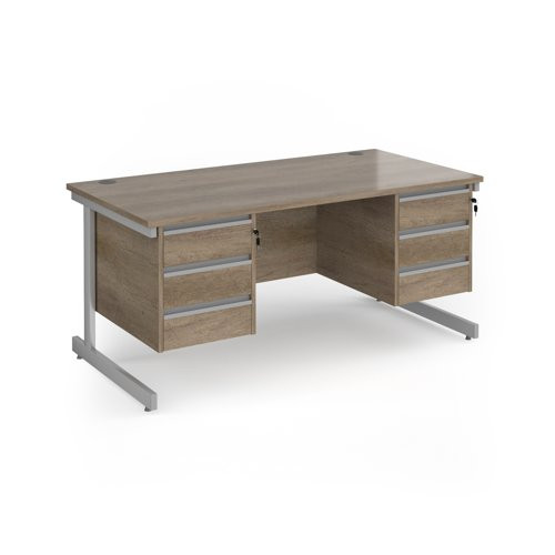 Contract 25 straight desk with 3 and 3 drawer pedestals and silver cantilever leg 1600mm x 800mm - nebraska oak top