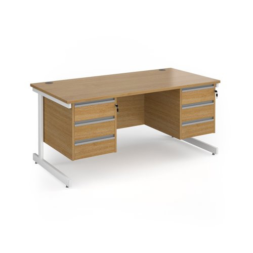 Contract 25 straight desk with 3 and 3 drawer pedestals and white cantilever leg 1600mm x 800mm - oak top