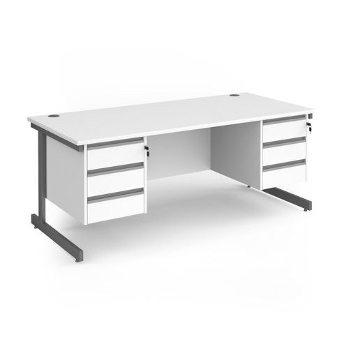 Contract 25 straight desk with 3 and 3 drawer pedestals and graphite cantilever leg 1800mm x 800mm - white top