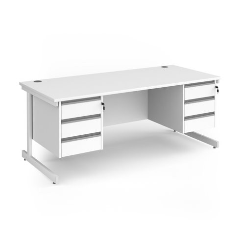 Contract 25 straight desk with 3 and 3 drawer pedestals and white cantilever leg 1800mm x 800mm - white top