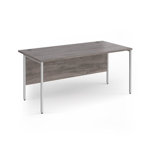 Contract 25 straight desk with silver H-Frame leg 1600mm x 800mm - grey oak top