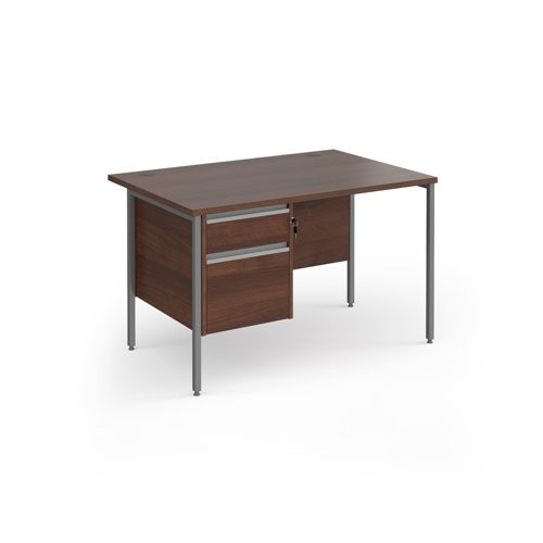 Contract 25 straight desk with 2 drawer pedestal and graphite H-Frame leg 1200mm x 800mm - walnut top