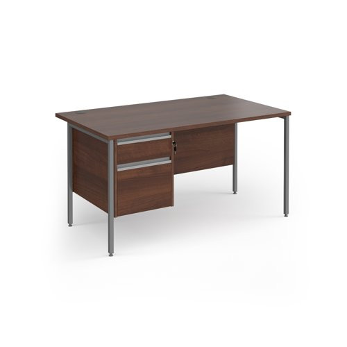 Contract 25 straight desk with 2 drawer pedestal and graphite H-Frame leg 1400mm x 800mm - walnut top