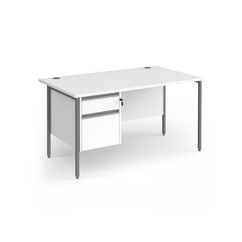 Contract 25 straight desk with 2 drawer pedestal and graphite H-Frame leg 1400mm x 800mm - white top
