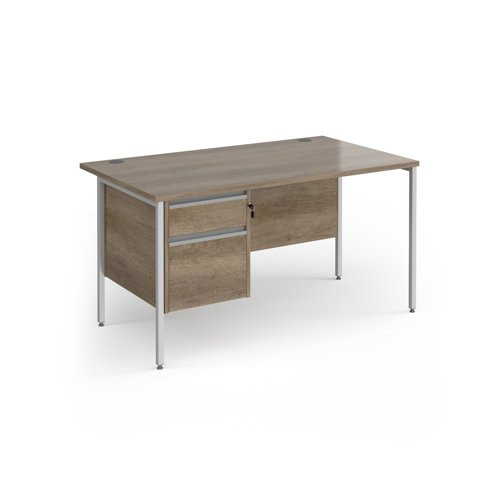 Contract 25 straight desk with 2 drawer pedestal and silver H-Frame leg 1400mm x 800mm - Nebraska Oak Top